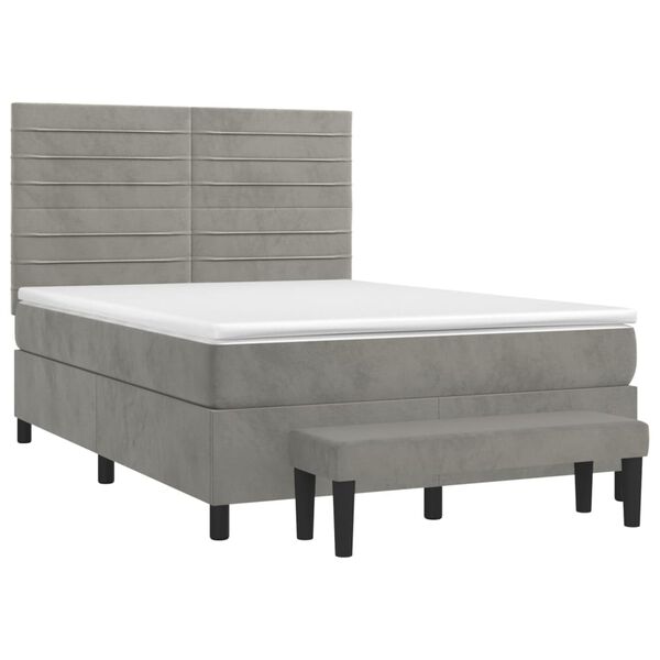 vidaXL Cama box spring con colch&oacute;n terciopelo gris claro 140x190 cm