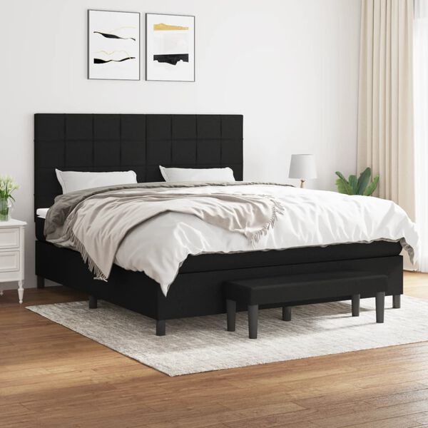 vidaXL Cama box spring con colch&oacute;n tela negro 180x200 cm