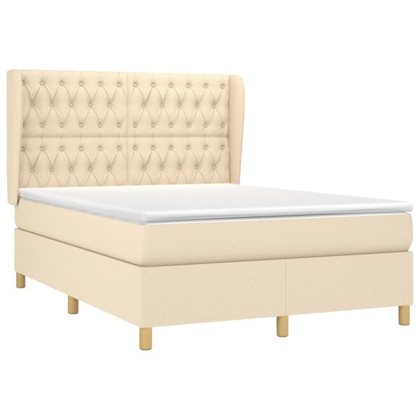 vidaXL Cama box spring con colch&oacute;n tela color crema 140x190 cm