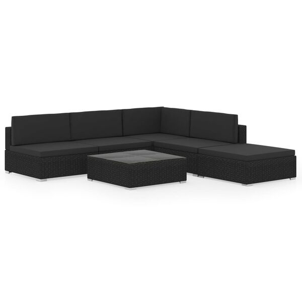 vidaXL Set muebles de jard&iacute;n 6 piezas y cojines rat&aacute;n sint&eacute;tico negro