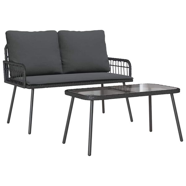 vidaXL Conjunto de Comedor de Jard&iacute;n 2 pcs Negro rat&aacute;n sint&eacute;tico