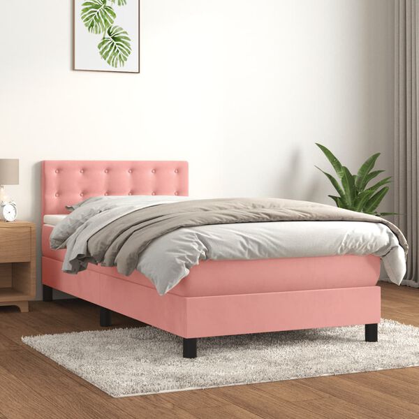 vidaXL Cama box spring con colch&oacute;n terciopelo rosa 100x200 cm