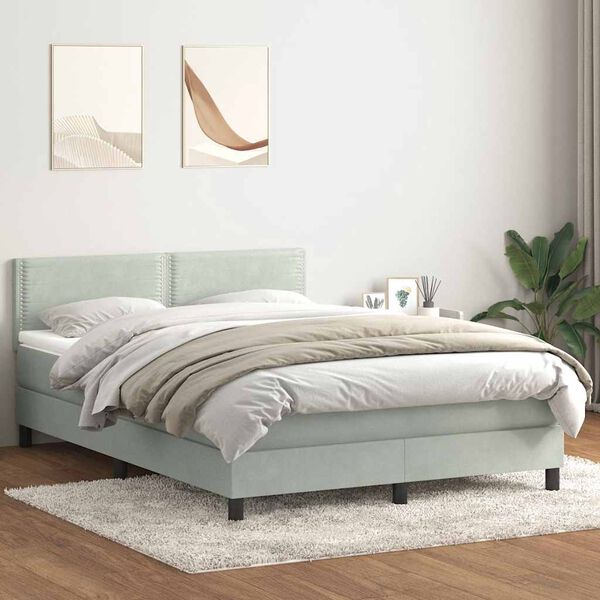 vidaXL Cama box spring con colch&oacute;n terciopelo gris claro 140x220 cm