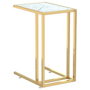 vidaXL Mesita ordenador vidrio transparente blanco m&aacute;rmol 50x35x65cm