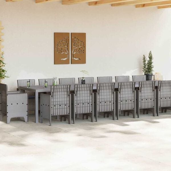 vidaXL Conjunto de comedor de jard&iacute;n con cojines 17 pcs Gris Claro PP