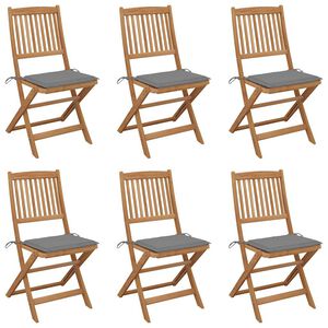 vidaXL Sillas plegables (6 unidades) con cojines, de madera maciza de acacia.