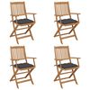vidaXL Sillas plegables 4 uds y cojines madera maciza acacia