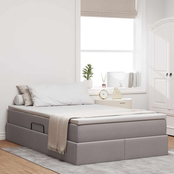 vidaXL Cama con almacenamiento y colch&oacute;n Taup&eacute; 120 x 190 cm Poli&eacute;ster