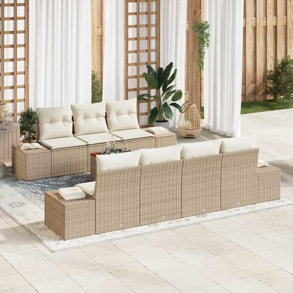 vidaXL Conjunto de sof&aacute;s de jard&iacute;n 8 pcs Beige rat&aacute;n sint&eacute;tico