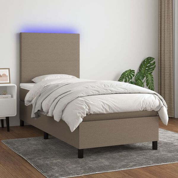 vidaXL Cama box spring colch&oacute;n y luces LED tela gris taupe 100x200 cm