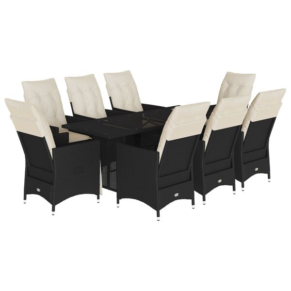 vidaXL Set de comedor de jard&iacute;n 9 pzas y cojines rat&aacute;n sint&eacute;tico negro