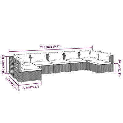 vidaXL Set de muebles de jardín 7 pzas y cojines ratán sintético negro