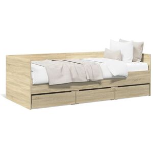 vidaXL Sof&aacute; cama con cajones sin colch&oacute;n roble Sonoma 75x190 cm
