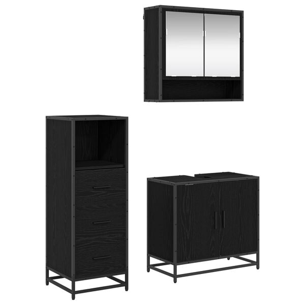 vidaXL Juego de muebles de ba&ntilde;o 3 pcs Roble Negro Madera de ingenier&iacute;a