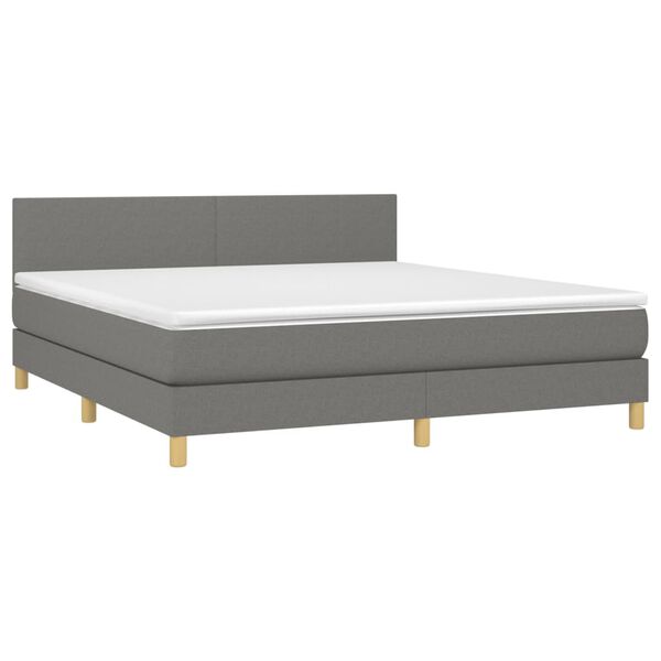 vidaXL Cama box spring con colch&oacute;n y LED tela gris oscuro 160x200 cm