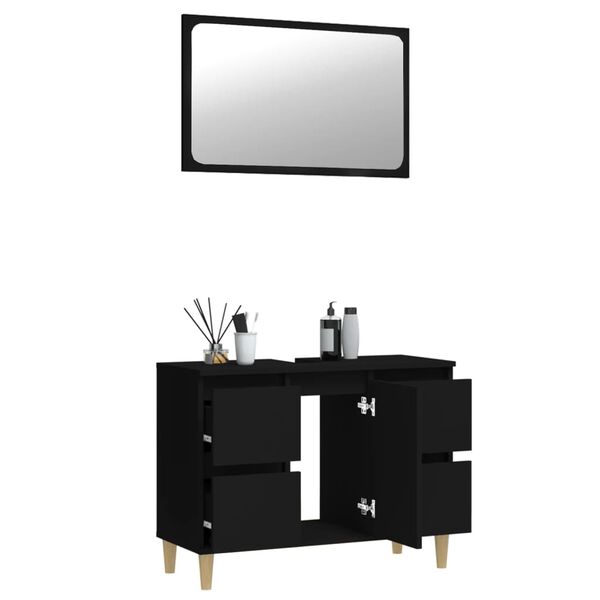 vidaXL Juego de muebles de ba&ntilde;o 2 pzas madera contrachapada negro