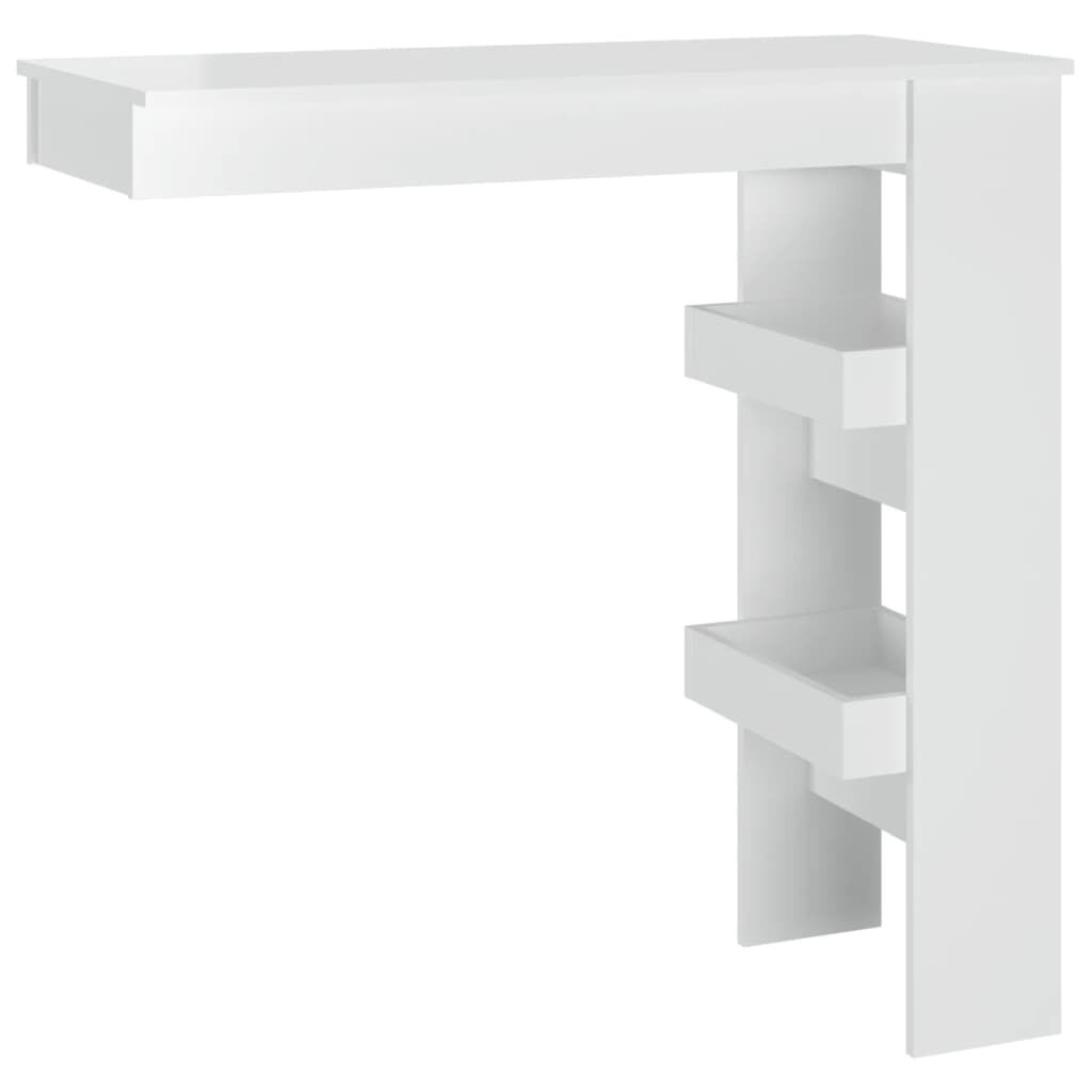 Mesa De Bar De Pared Blanca - 102x45x103.5cm Con 2 Almacenes - Ideal Para Cocinas O Salones