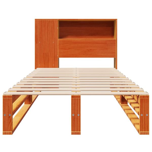 vidaXL Cama con estanter&iacute;a sin colch&oacute;n madera maciza marr&oacute;n 100x200 cm