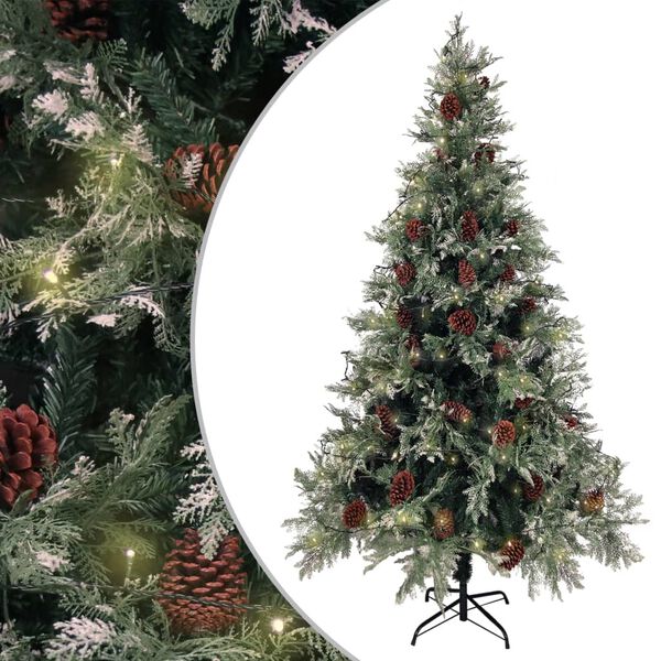 vidaXL &Aacute;rbol de Navidad con luces y pi&ntilde;as PVC PE verde y blanco 195 cm