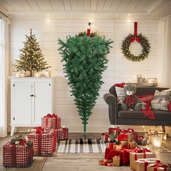 vidaXL Árbol de Navidad artificial invertido con soporte verde 180 cm