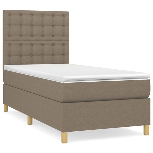 vidaXL Cama box spring con colch&oacute;n tela gris taupe 90x200 cm