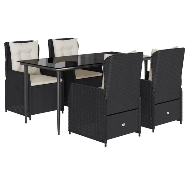 vidaXL Set de muebles jard&iacute;n 5 pzas con cojines rat&aacute;n sint&eacute;tico negro