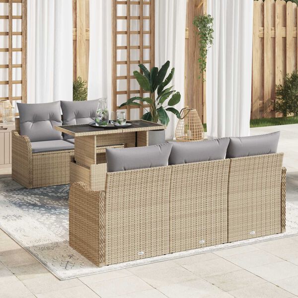 vidaXL Conjunto de sofá de jardín 6 pcs Beige ratán sintético