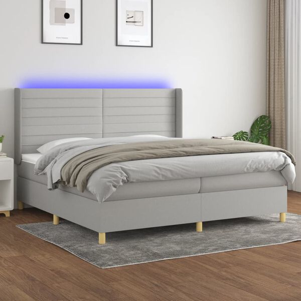 vidaXL Cama box spring con colch&oacute;n tela y LED gris claro 200x200 cm