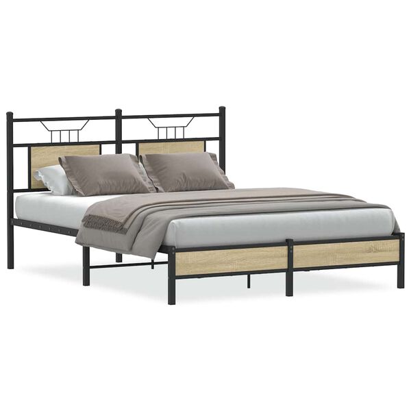 vidaXL Estructura de cama sin colch&oacute;n madera roble Sonoma 140x190 cm