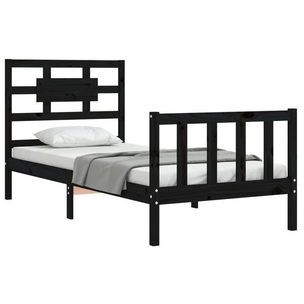 vidaXL Estructura de cama individual con cabecero madera maciza negro