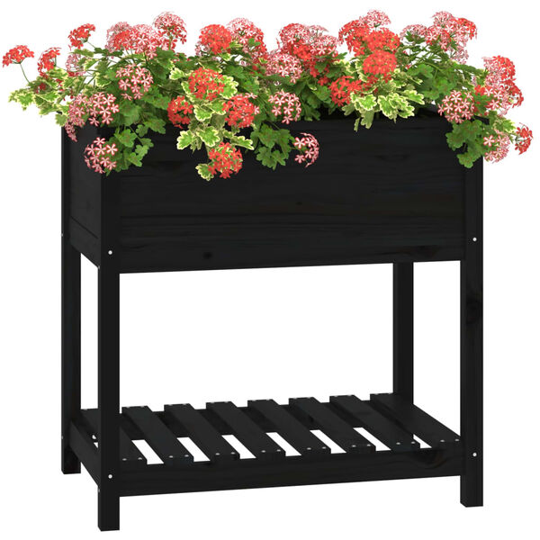 vidaXL Jardinera con estante madera maciza de pino negro 82,5x54x81 cm