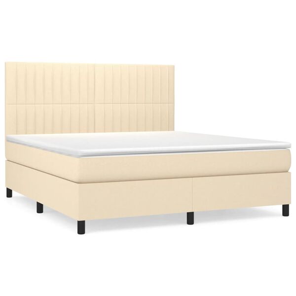 vidaXL Cama box spring con colch&oacute;n tela color crema 160x200 cm