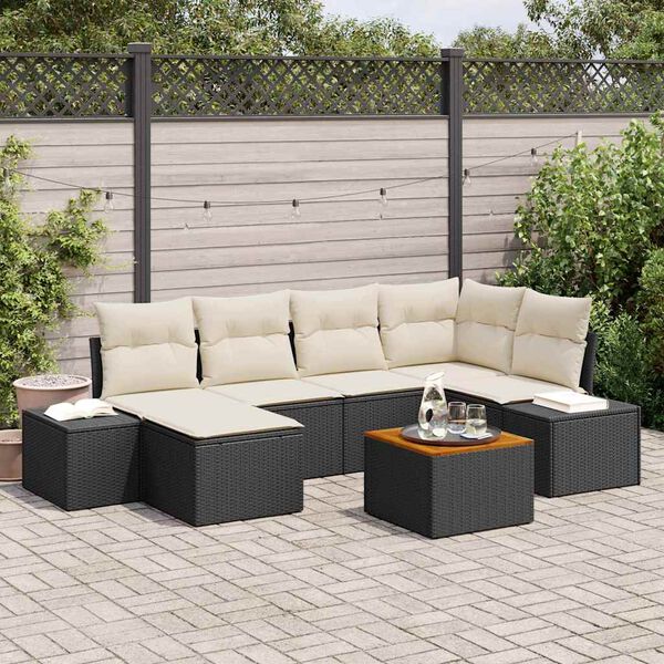 vidaXL Conjunto de sof&aacute;s de jard&iacute;n 7 pcs Negro rat&aacute;n sint&eacute;tico