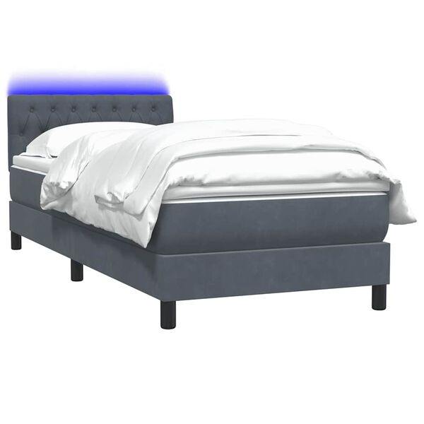 vidaXL Cama box spring con colch&oacute;n y LED terciopelo gris oscuro 100x220 cm