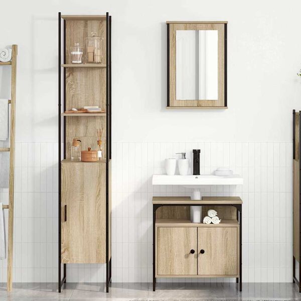 vidaXL Juego de muebles de ba&ntilde;o con estante 3 pcs Roble Sonoma