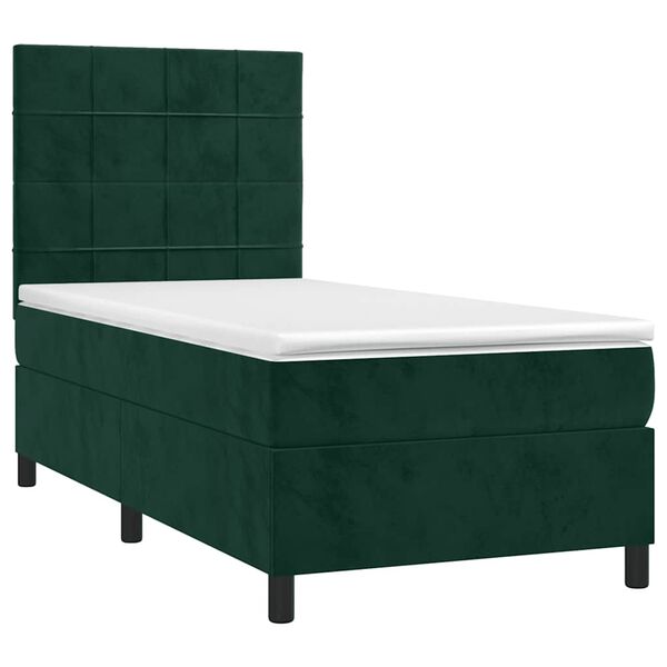 vidaXL Cama box spring colch&oacute;n y LED terciopelo verde oscuro 100x200cm