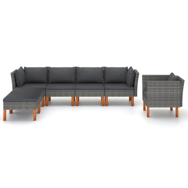 vidaXL Set de muebles de jard&iacute;n 7 pzas rat&aacute;n sint&eacute;tico eucalipto gris
