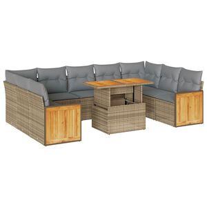 vidaXL Set sof&aacute;s jard&iacute;n y cojines 10 pzas rat&aacute;n sint&eacute;tico acacia beige