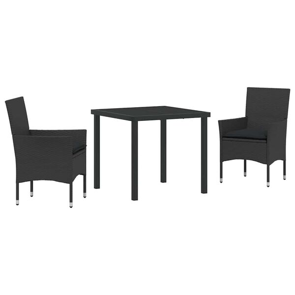 vidaXL Conjunto de Comedor de Jard&iacute;n 3 pcs Negro rat&aacute;n sint&eacute;tico