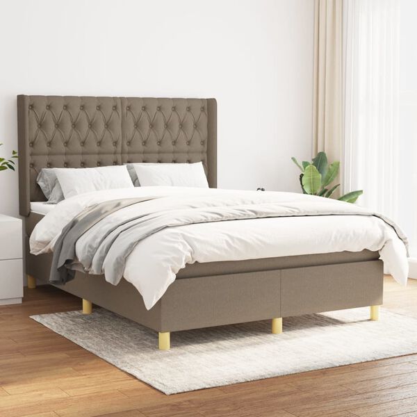 vidaXL Cama box spring con colch&oacute;n tela gris taupe 140x200 cm