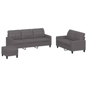 vidaXL Juego de sof&aacute;s con cojines 3 piezas cuero sint&eacute;tico gris