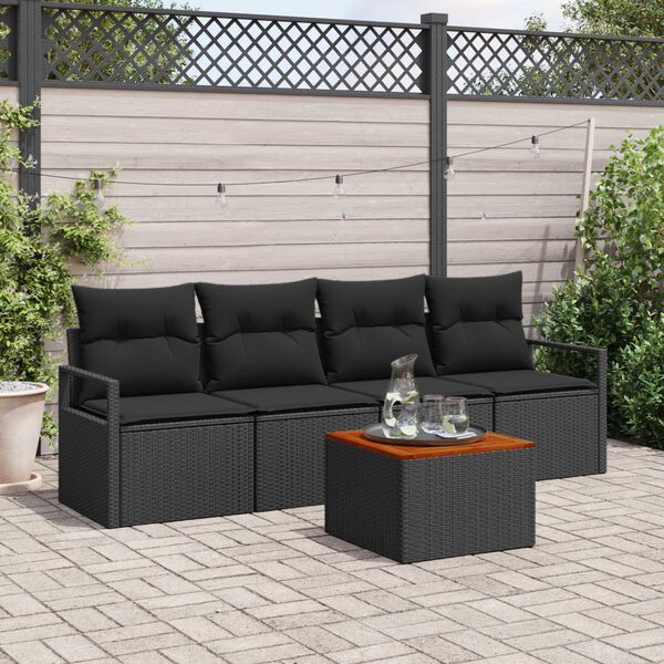 vidaXL Conjunto de sofás de jardín 5 pcs Negro ratán sintético