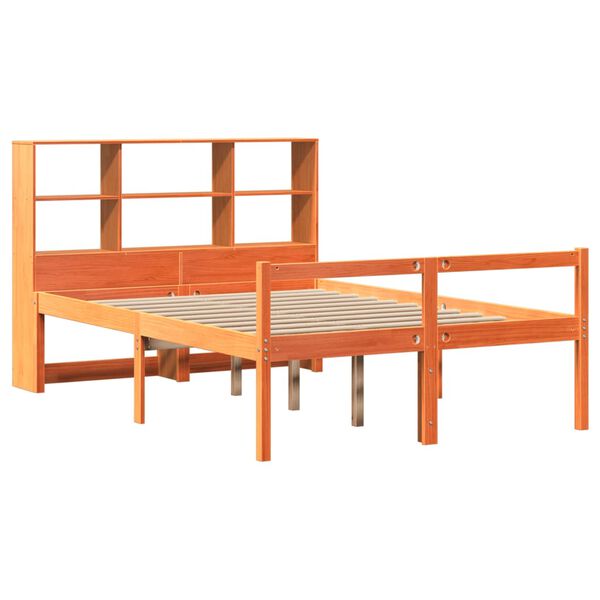 vidaXL Cama con estanter&iacute;a sin colch&oacute;n madera maciza marr&oacute;n 120x190 cm