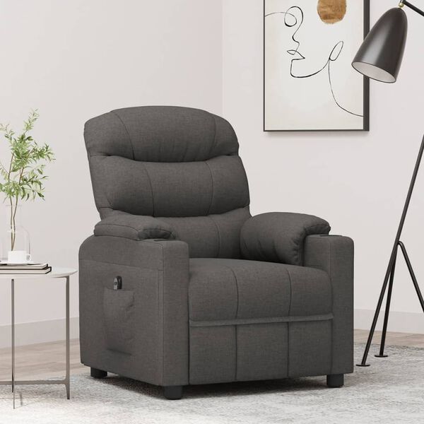 vidaXL Sill&oacute;n reclinable el&eacute;ctrico de tela gris oscuro