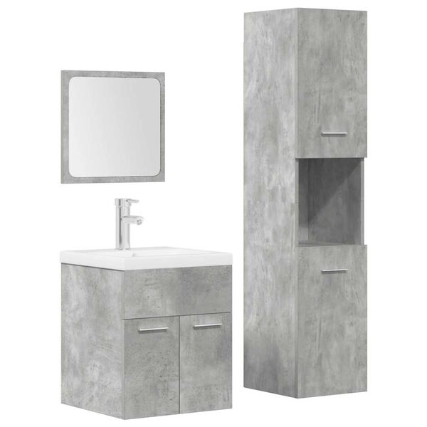 vidaXL Juego muebles de ba&ntilde;o 4 pzas madera contrachapada gris hormig&oacute;n
