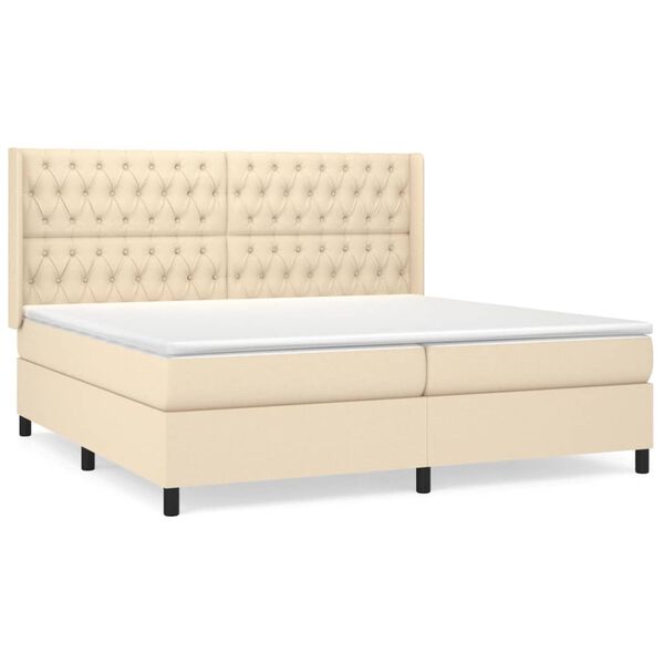 vidaXL Cama box spring con colch&oacute;n tela color crema 200x200 cm