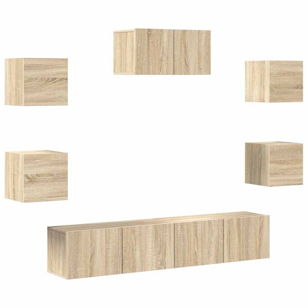 vidaXL Juego de mueble TV 7 piezas madera contrachapada roble Sonoma
