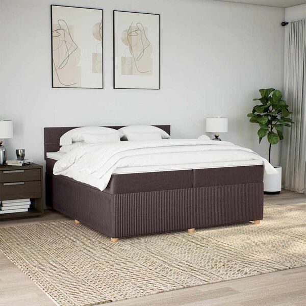 vidaXL Cama box spring con colch&oacute;n tela marr&oacute;n oscuro 200x200 cm