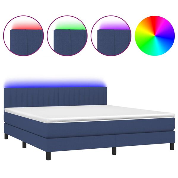 vidaXL Cama box spring colch&oacute;n y luces LED tela azul 180x200 cm