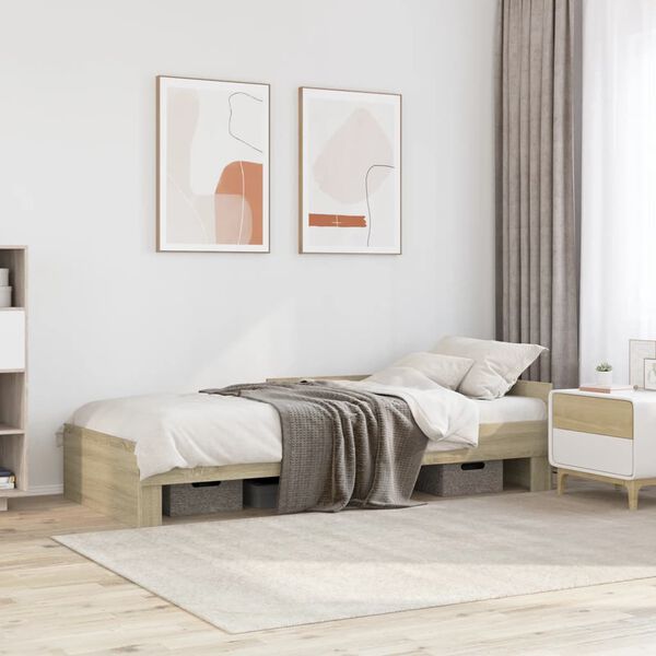 vidaXL Estructura de cama sin colch&oacute;n madera roble Sonoma 75x190 cm